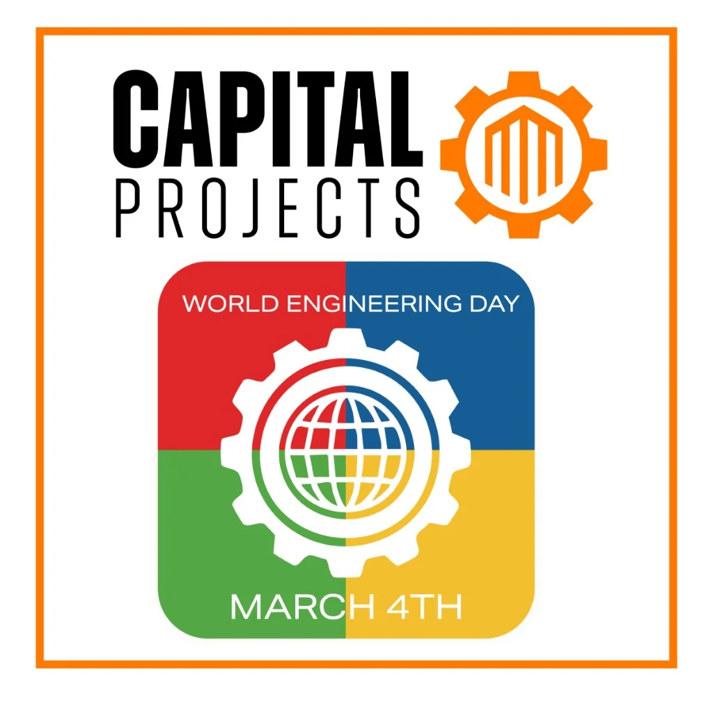 World Engineering Day graphic with globe and gear