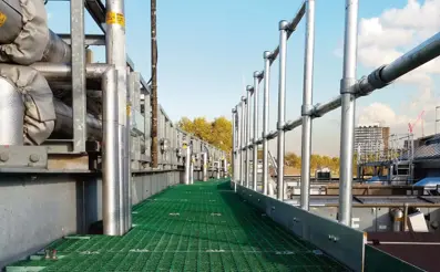 Rooftop access walkway beside building services plant